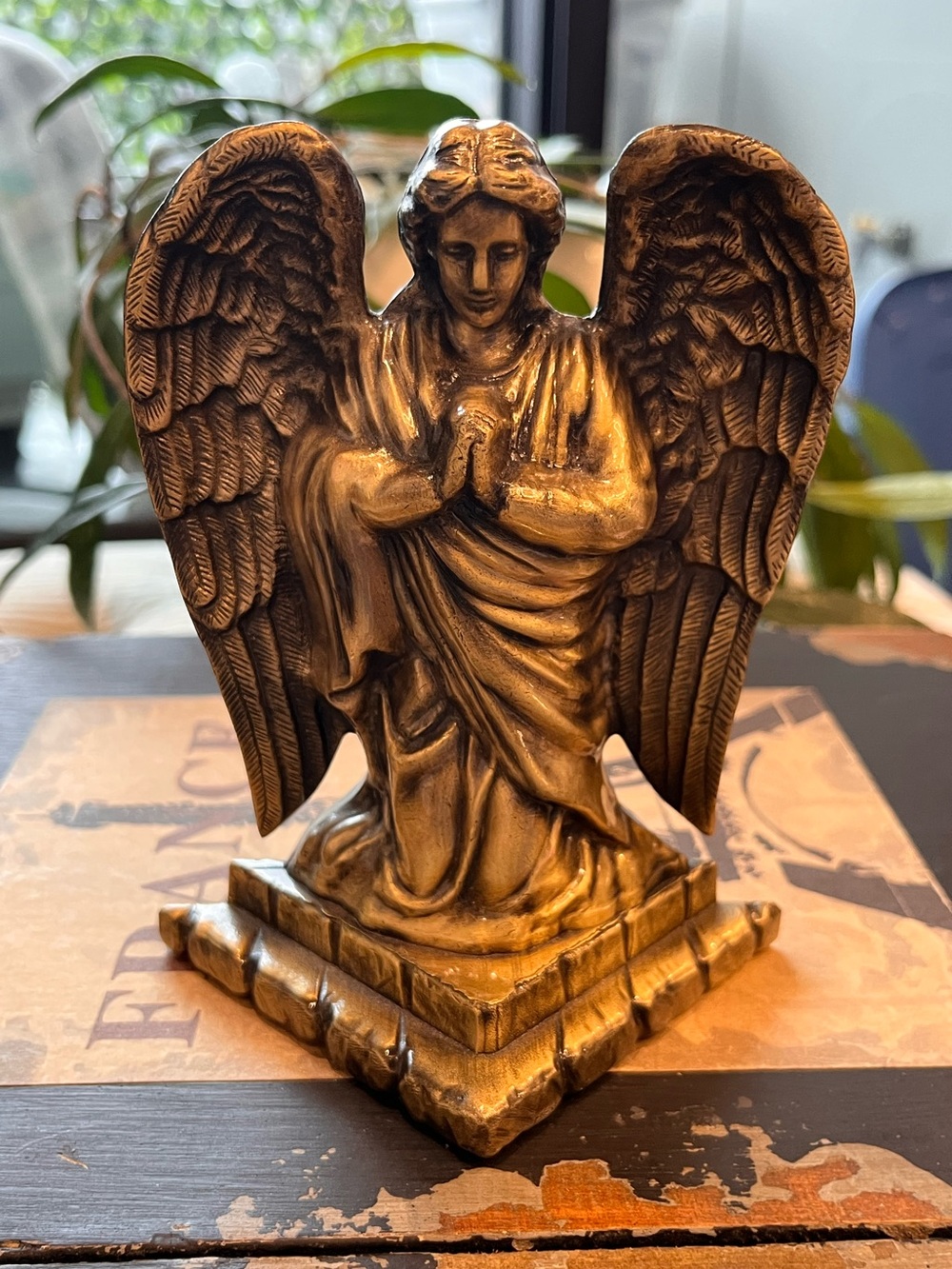 Praying Angel Statue in Antiqued Gold look metal
